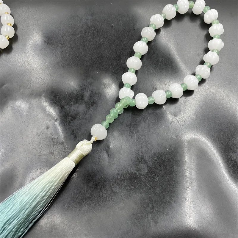 Golden Silk Pumpkin Buddhist Prayer Handheld White Jade Abacus Beads Bracelet - Image 4
