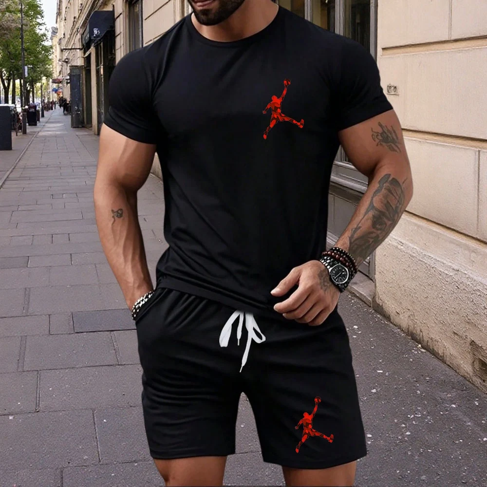 

Two piece men's pajamas for spring summer autumn winter short sleeved shorts fashionable letter pattern home suit set