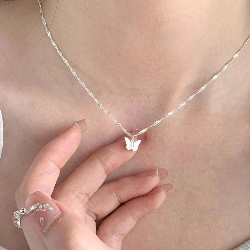 

New 925 Sterling Silver Butterfly Necklace Charming Women's Pendant Animal Shape Choker Gift Fine Jewelry Accessories