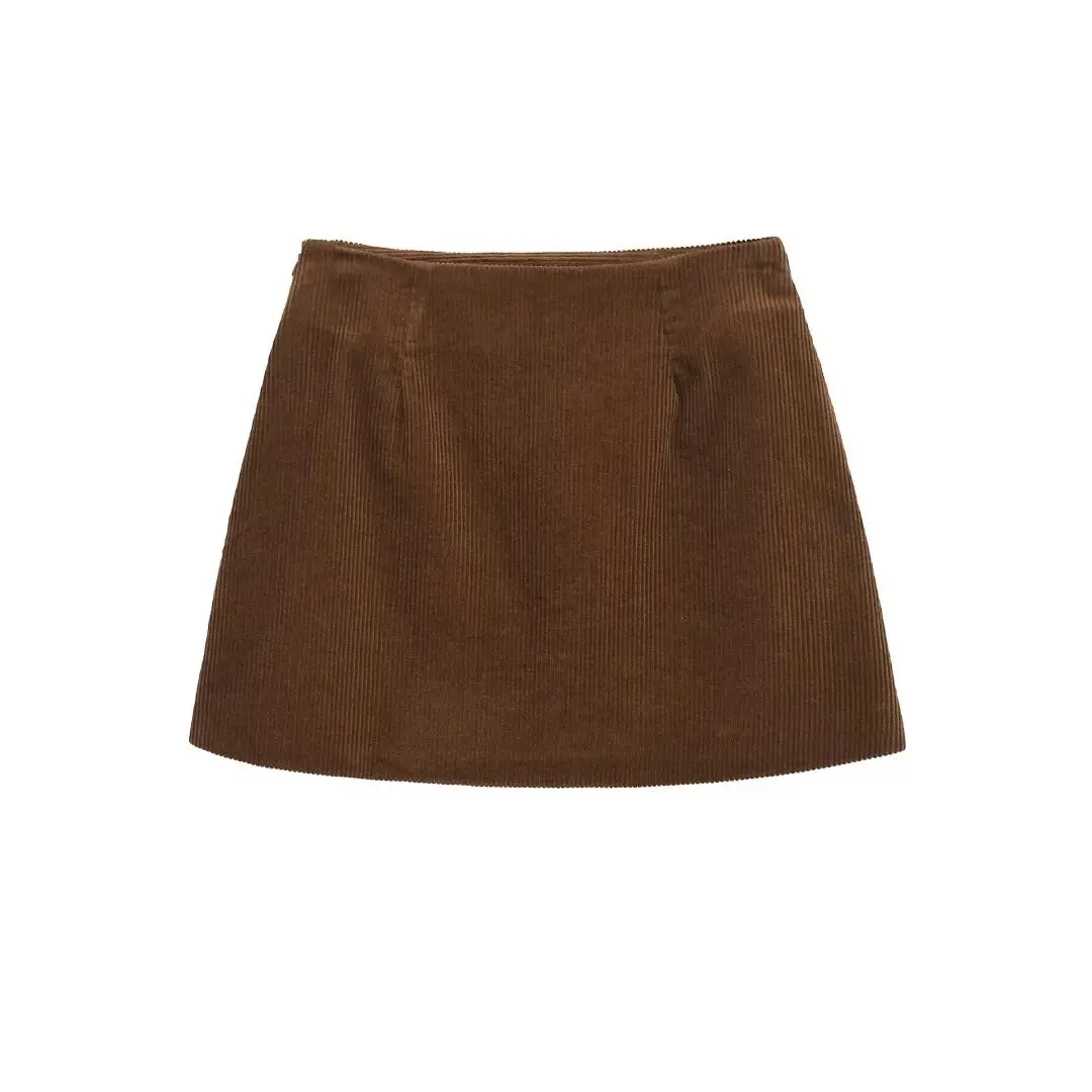 ZAR Jesień Nowa Modna Codzienna Spódnica Sztruksowa Wszechstronna Odzież Damska Design Sensation Uniwersalna Spódnica w Kształcie Litery A