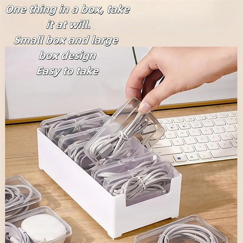Cable Organizer Box with 3/7/11pcs Inner Cases Cord Storage Wire Management Box for Desk Plastic Stackable Cord Organizer Box