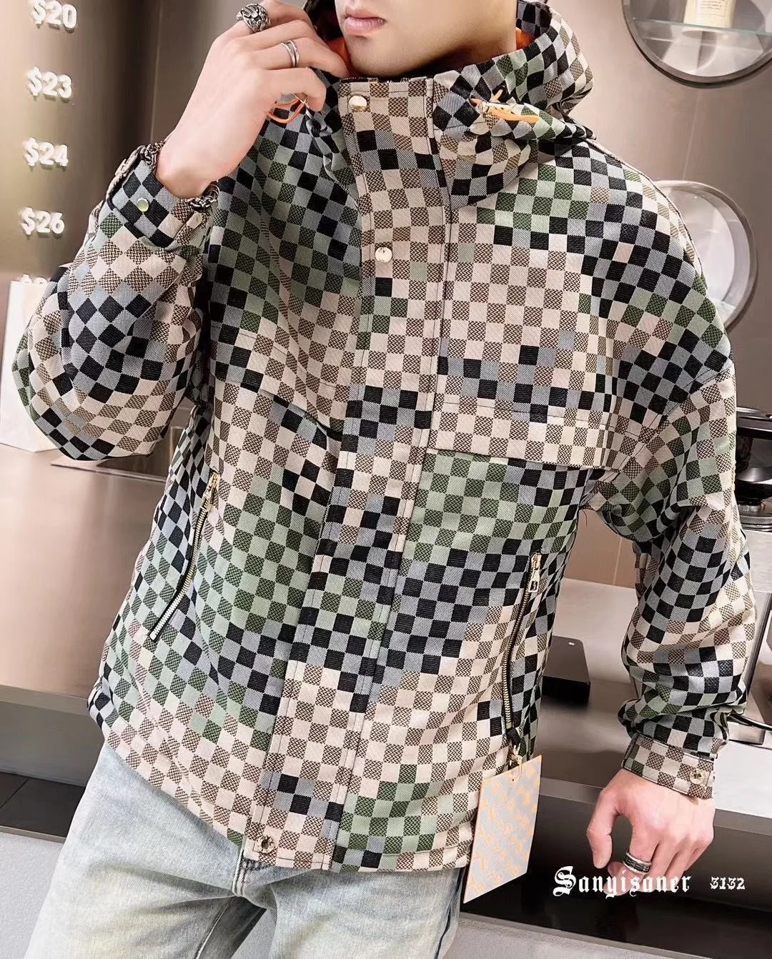 

Весенне-осенняя куртка, мужская камуфляжная клетчатая куртка контрастного цвета, повседневная модная тенденция, универсальная куртка с капюшоном