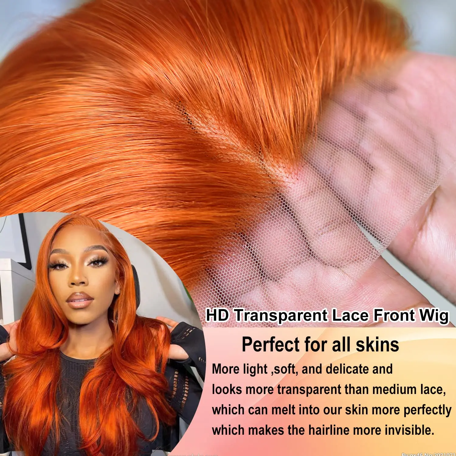 Perruque Lace Front Wig Body Wave naturelle, cheveux humains, couleur orange, 13x6, 13x4, transparente, pre-plucked