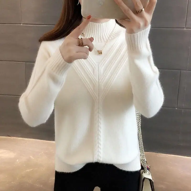 2023 Autumn and Winter New Oversized Temperament Women\'s Clothing Half High Collar Long Sleeve Solid Color Commuting Pullover
