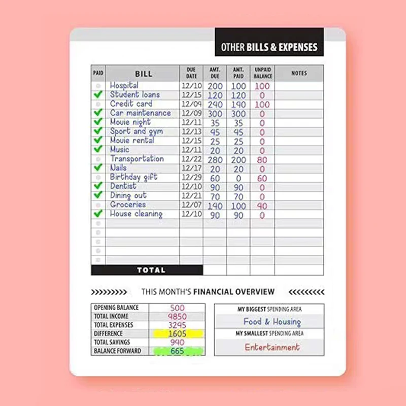 Monthly Bill Payment Checklist: Bill Tracker Notebook