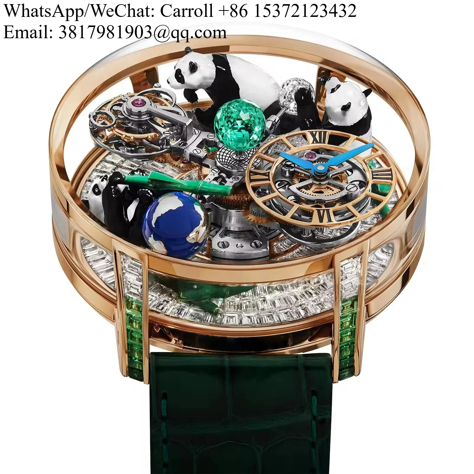 

Jacob-Co Baguette Luxury Diamond Watch Panda Tourbillon Mechanical Fashionable Leather Strap Mossinate Hip Hop Style
