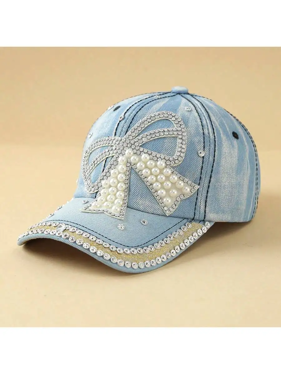1 PC Fashion Versatile Denim Baseball Cap, Spring And Summer New Girls Cap, Pearl Diamond Denim Hat, Sun Protection Hats For