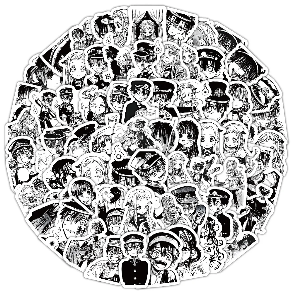 10/50/100 Uds pegatinas Hanako Kun encuadernadas en el baño pegatina blanca y negra calcomanías de Anime DIY equipaje portátil teléfono coche bicicleta monopatín Juguetes