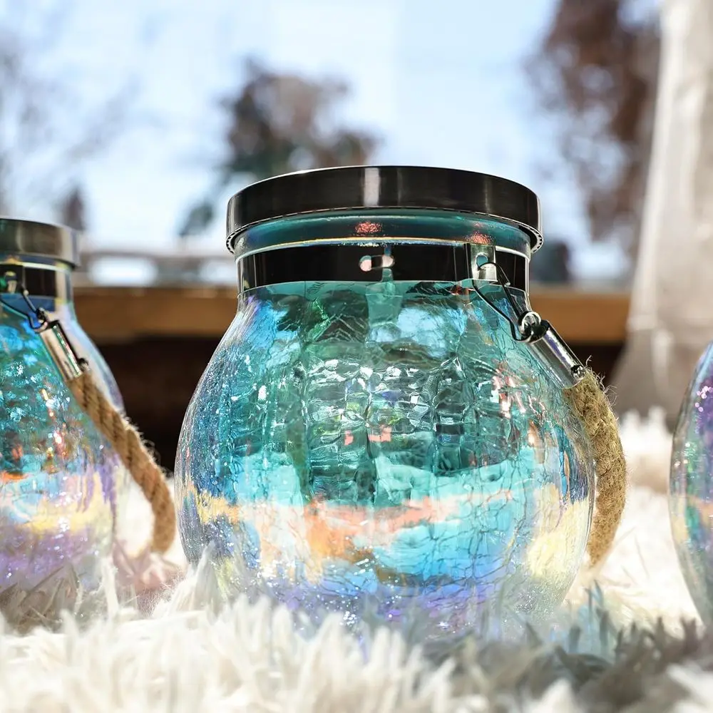 

6-Pack LED Lanterns with Crackle Glass, Waterproof Outdoor Table Lamps for Garden and Backyard Décor