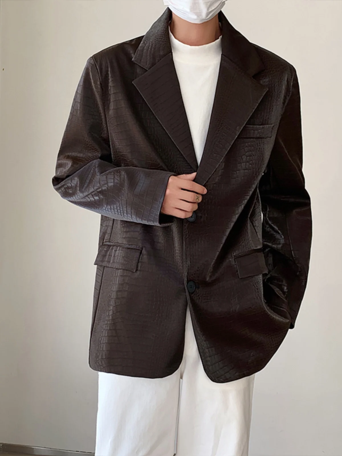 

Мужская куртка из высококачественной искусственной кожи с крокодиловым узором, модный корейский уличный стиль, мотоциклетная куртка, популярная онлайн