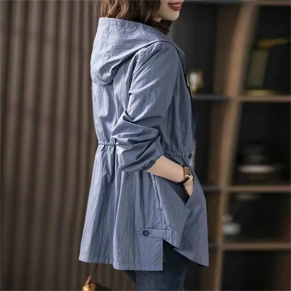 

Wear Casual Joker Hooded Jacket On Both Sides Female 2023 Spring and Autumn New Korean Version The Long Trench Coat Waist Top