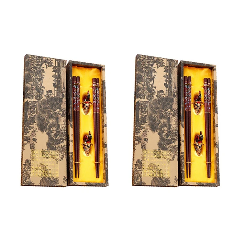 4'lü Çubuk Yeniden Kullanılabilir Çin Yemek Çubukları Tutuculu, Çin Geleneksel Şık Hediye, B