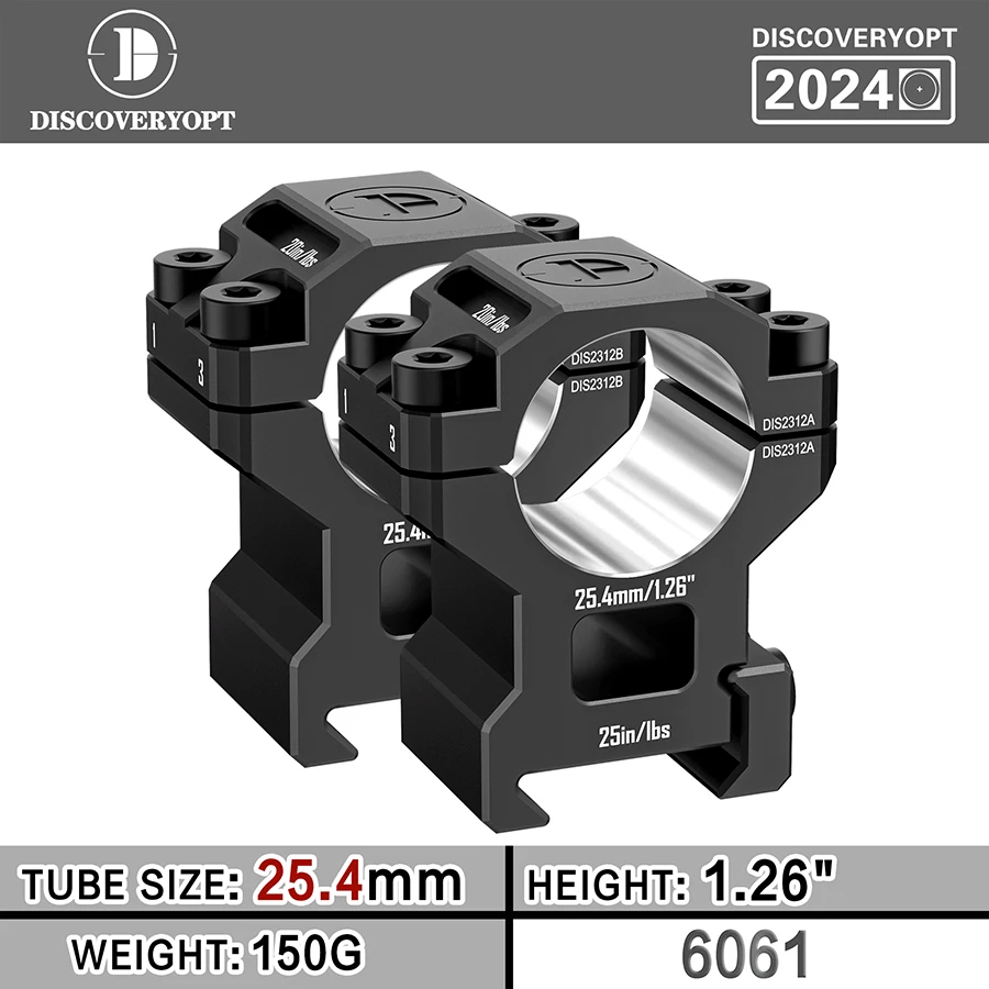 

DiscoveryOpt 6061 Aluminium Alloy 25.4mm/1.26 Inch Optics Mount Rings Medium Profile for 21mm - 25.4MM/1.26in
