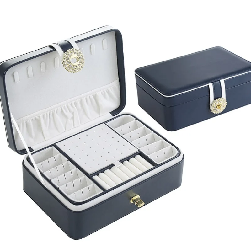 Double Layer Jewelry Box Organizer Large Capacity PU Leather Storage Ring Box Earrings studs  Jewelry Display Jewelry Packaging