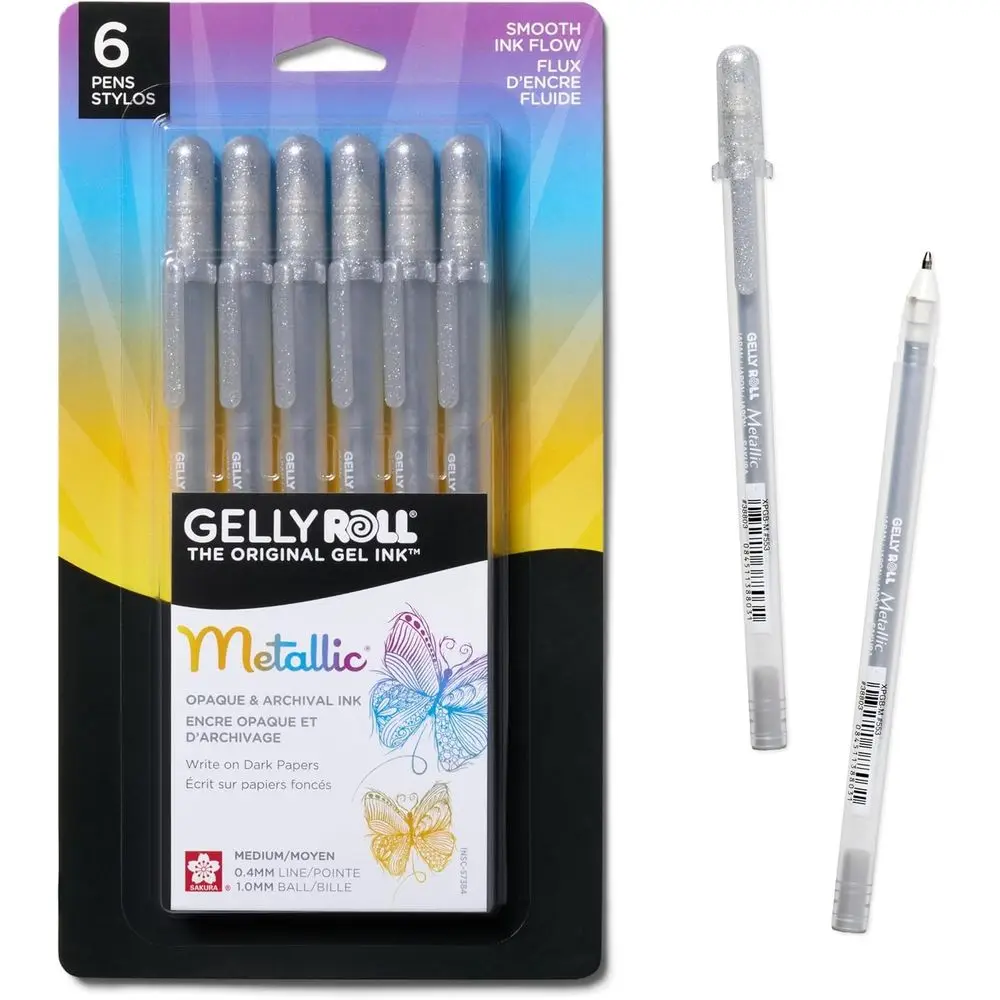 

Gelly Roll Metallic Gel Pens, 6 Piece Silver, 6 Pack