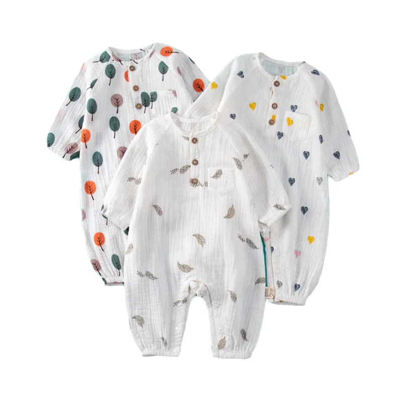 Baby Boys Girls Jumpsuit Clothes Newborn Muslin Cotton Kids Long Sleeve Stars Romper 0-3T