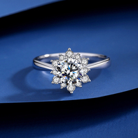 Luxury 100% Real 1CT Moissanite Diamond Sun Flower Rings for Women 925 Sterling Silver Adjustable Sparkling Rings Fine Jewelry