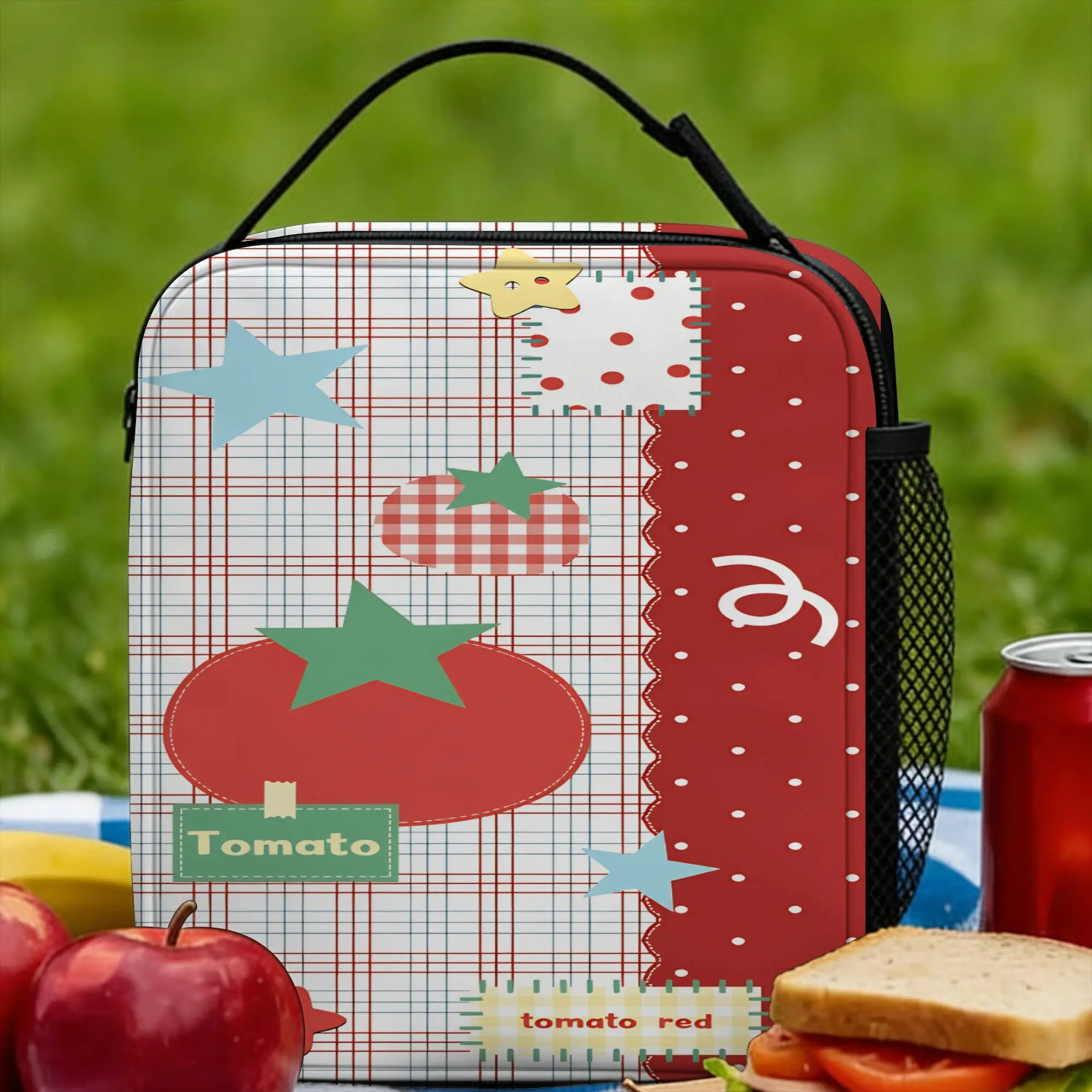 

Сумка для обеда с красным фоном и рисунком томата, портативная термосумка для еды, офисная сумка-холодильник для девочек, ретро-сумка из оксфорда, термосумка-тоут