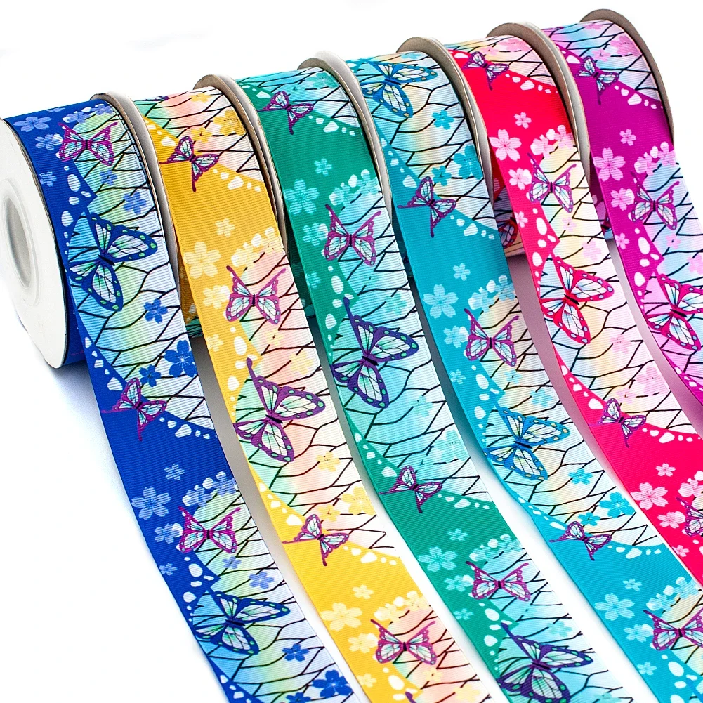 10yds Kimetsu No Yaiba Japan Anime Kochou Shinobu Butterfly Printed Grosgrain/Satin Ribbon