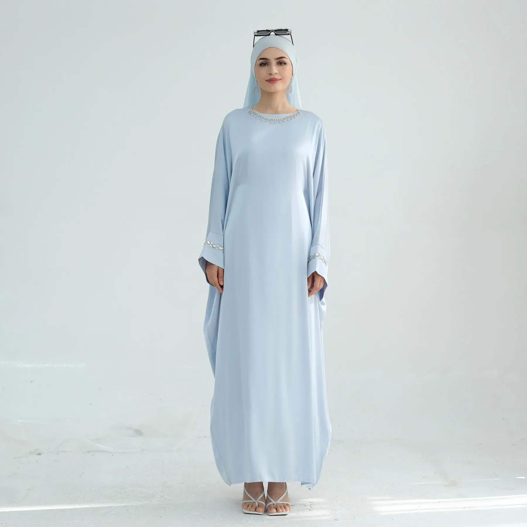 Satin Abayas pour femmes diamants Robe musulmane Ramadan Eid Djellaba turquie caftan Kebaya Caftan Marocain Femme Robe Jalabiya Islam