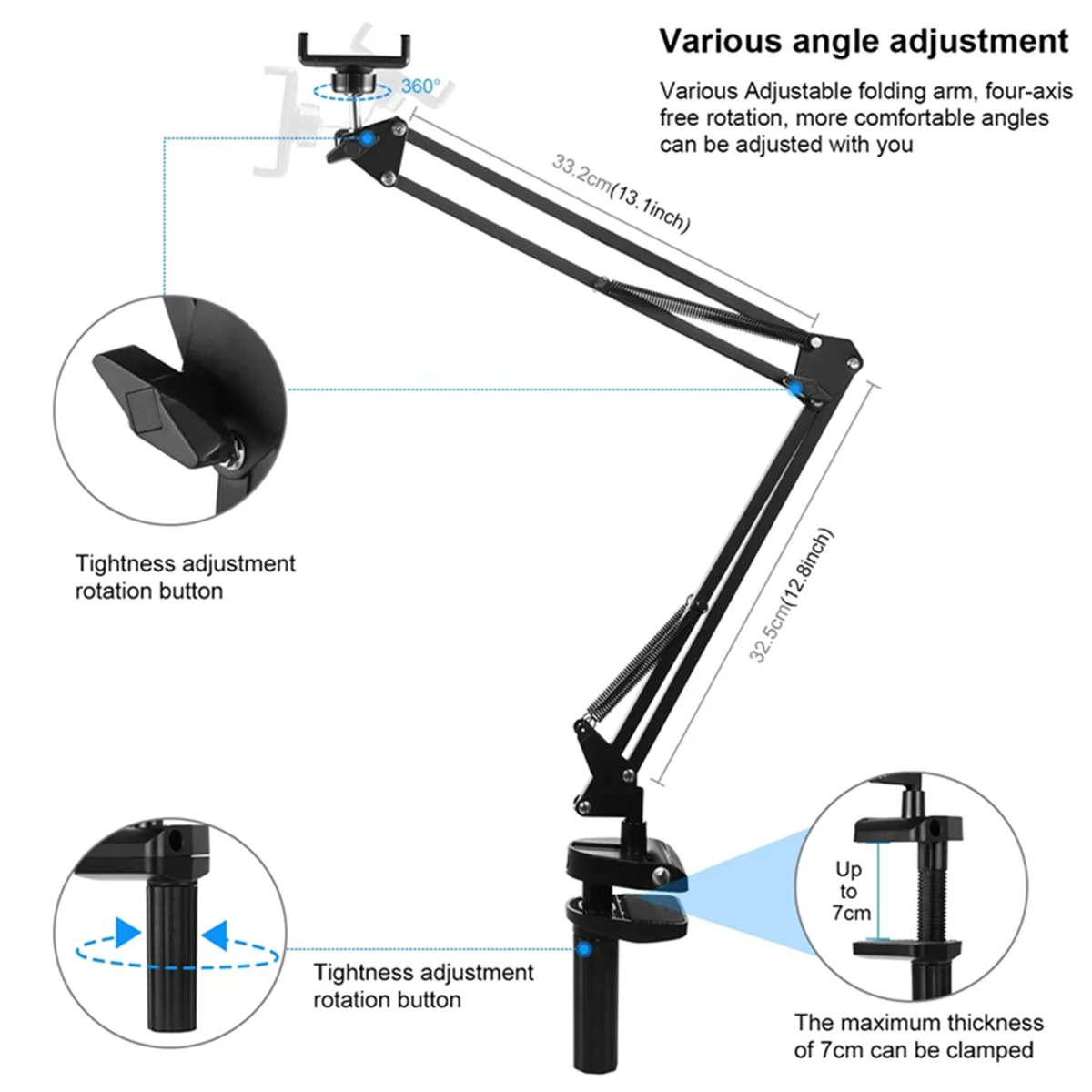 Multi-Functional Live Broadcasting Lazy Cell Phone Bracket Bed Desktop Folding Cantilever Overhead Bracket