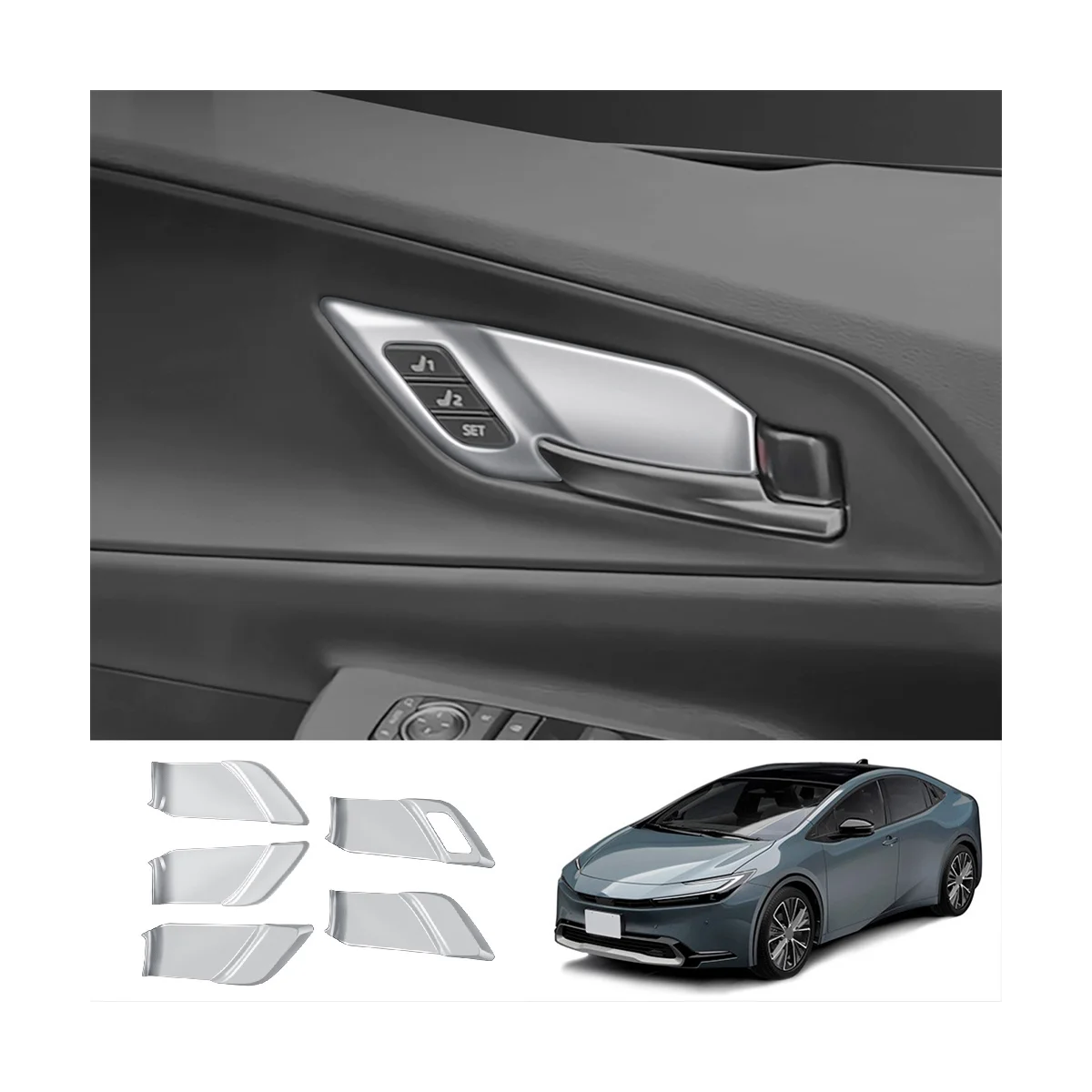 Car Silver Inner Door Handle Cover for Toyota Prius 60 Series 2020-2023 Door Bowl Handle Trim Frame Sticker