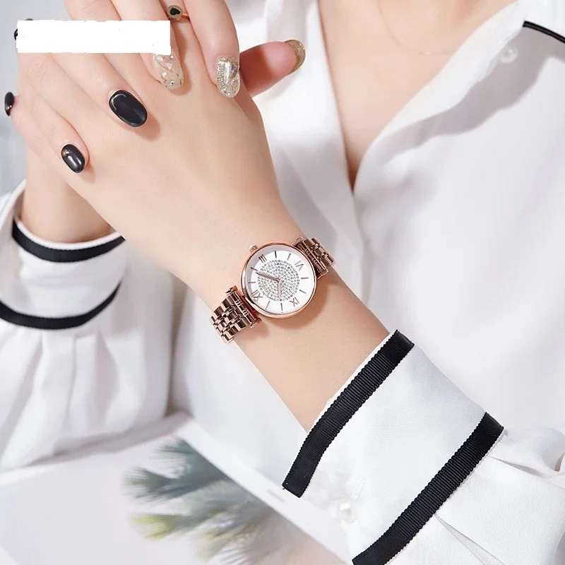 Fashion Stylish Rhinestone Women Quartz Watches Chain Band Waterproof Wrist Watch for Ladies Female