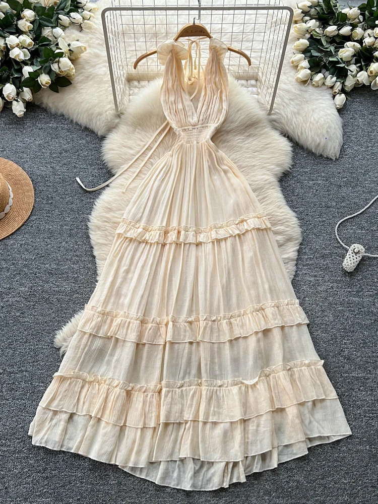 Vestido Sexy con cuello en V profundo y cuello ter para mujer, falda con abertura y espalda descubierta adeazante, estil...