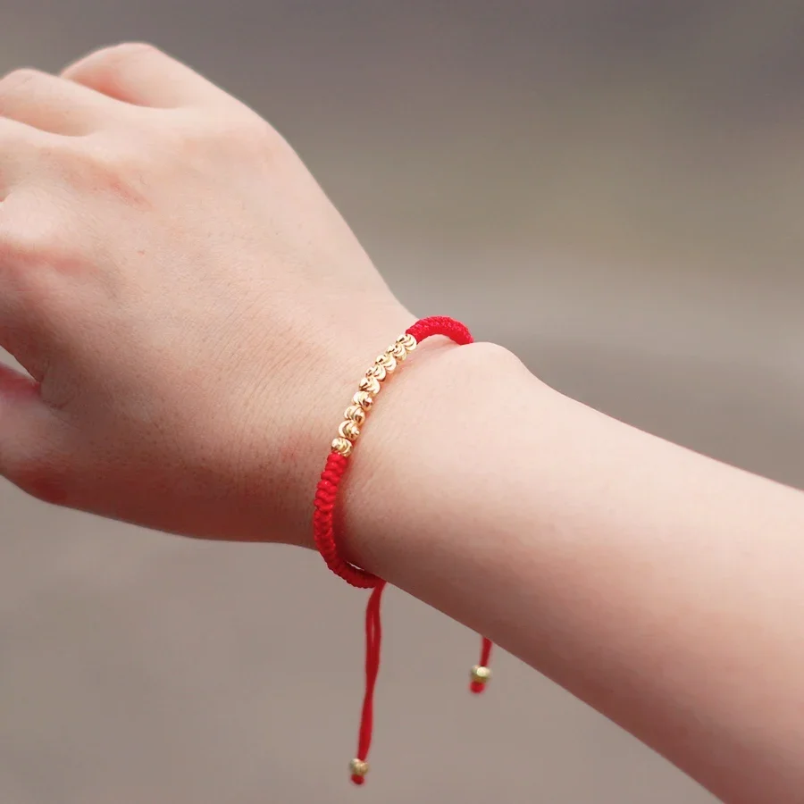 Handmade Braided Rope Bracelet Men Women Gold Color Irregular Beads Adjustable Red Black Knitted Wish Braclet Couple Gift Joias