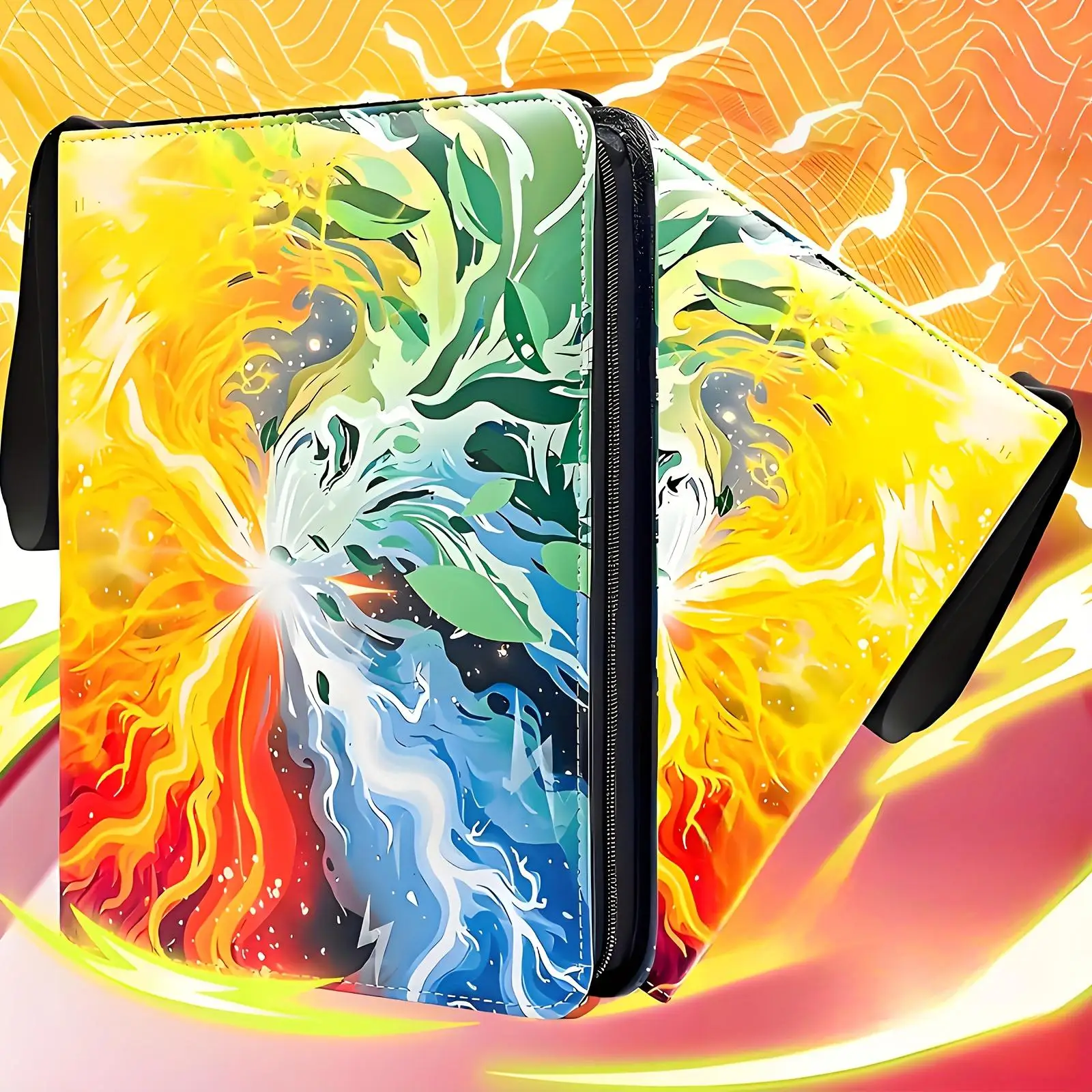 Álbum de cartas colecionáveis, fichário de 4 bolsos - 400 bolsos dupla face Pu Premium Zipper Trading Collection Binder com 50 porta-cartões com mangas destacáveis adequados para Tcg, Mtg, cartões esportivos, amarelo, presente de Halloween, presente de Natal