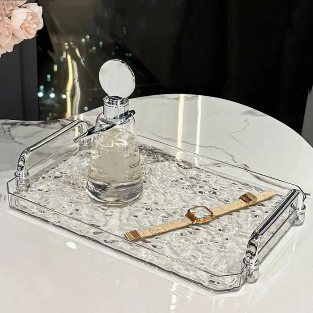 

Water Ripple Luxurious Storage Tray Transparent Household Tea Cup Tray with Handle Decorative Bathroom Tray Living Room