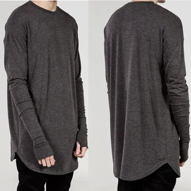 2024 New High Street Long Sleeve T Shirt Men Hip Hop Dance Men's Arc Hem Bottoming Shirt Men Clothing