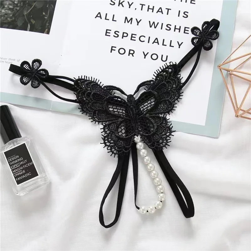 GUUOAT Sexy Woman Lingerie Exotic Costume Thong Transparent Open Crotch Pearl Massage Underwear and Hollow Out No Take off Brief