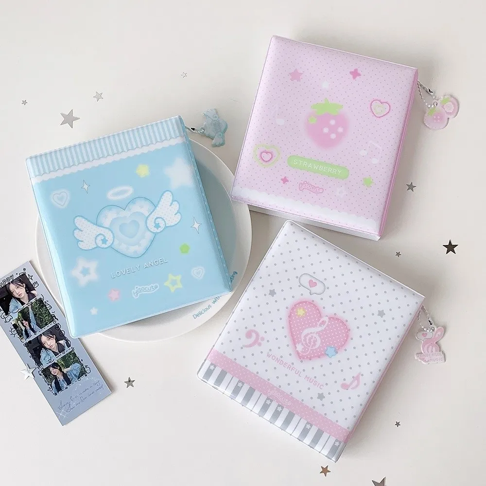 4 Grid Layout Photo Card Holder Strawberry Pattern Kpop Style Card Storage Album Cartoon Photo Storage Card Album For Girls