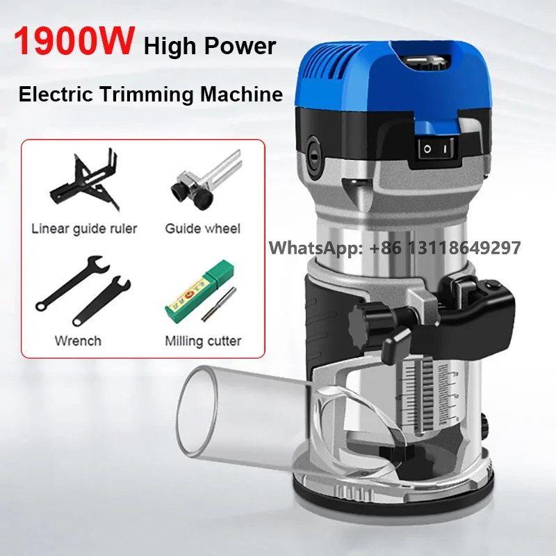 Wood Router 1900W Adjustable Speed 6 Gear Electric Trimmer Slotting Machine Manual Carving Tool With 1/4 Shank Milling Cutter