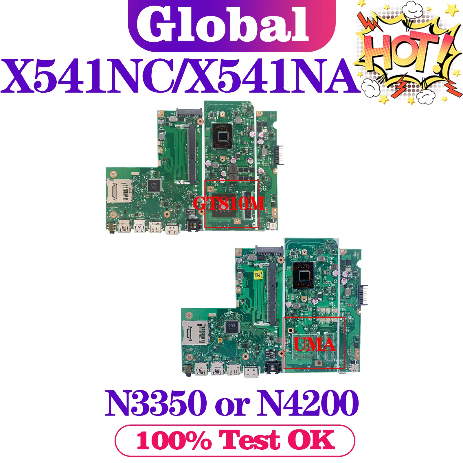 

X541N Notebook Mainboard For ASUS X541NA X541NC A541N R541N F541N A541NC Laptop Motherboard N3350 N4200 CPU GT810M UMA Test OK