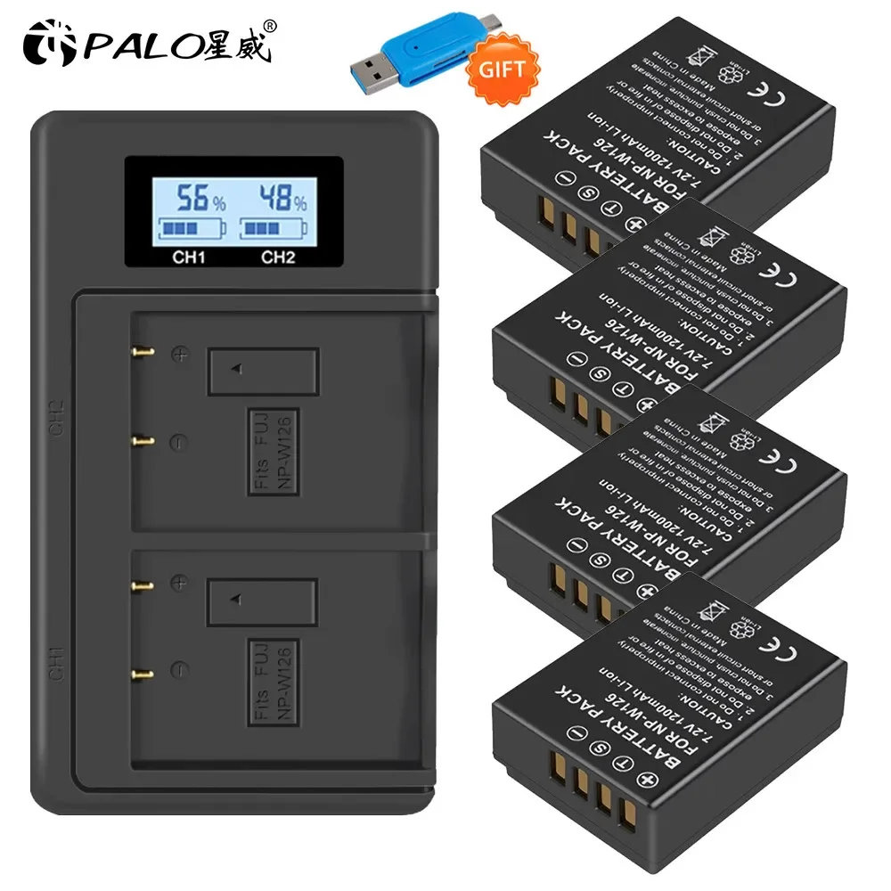 PALO 1200mAh NP-W126 NP W126 NPW126 Batteries+LCD Dual Charger for Fujifilm Fuji X-Pro1 XPro1 X-T1 XT20 XS10 XT100 XT200 XA5