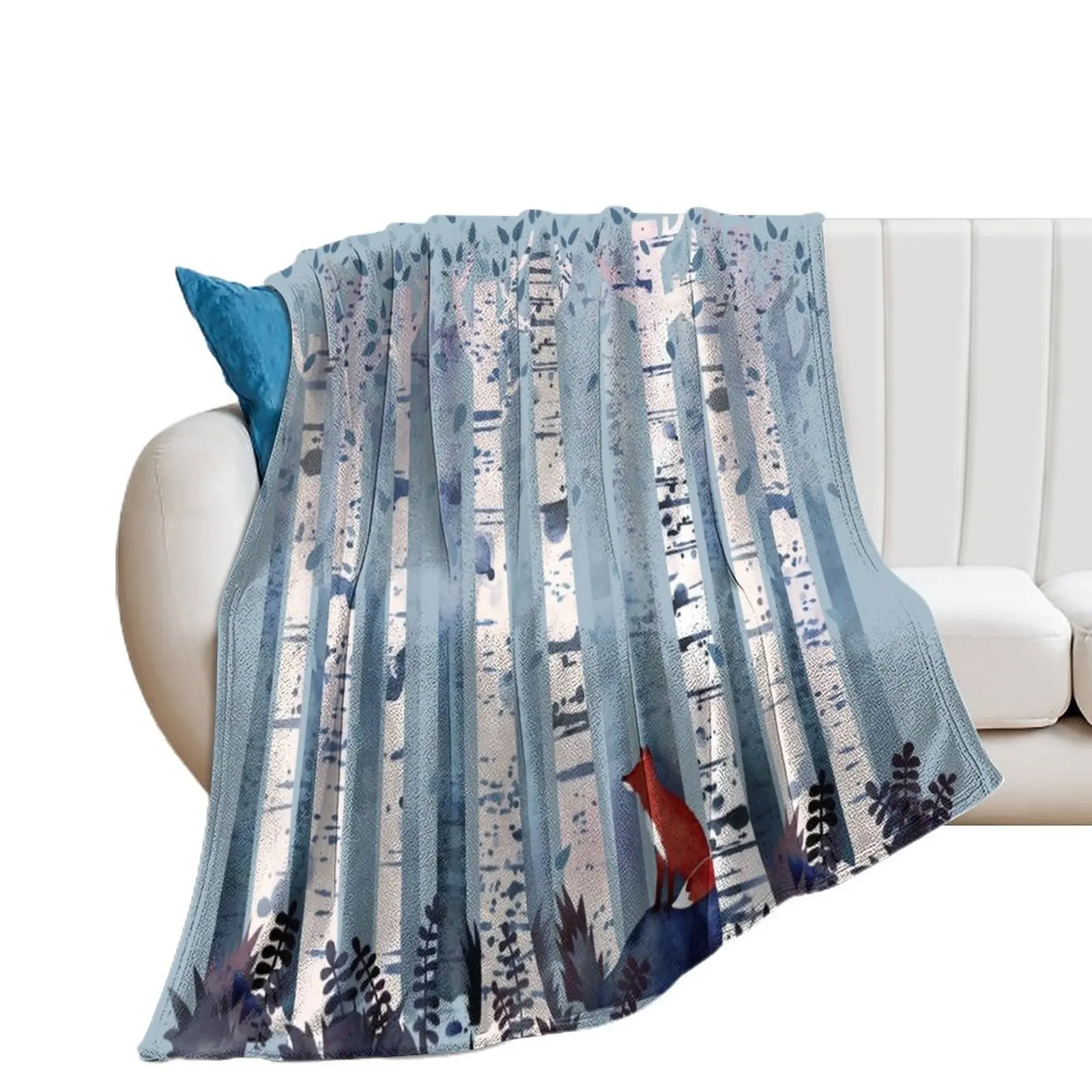 

The Birches (in Blue) Throw Blanket wednesday Flannel Travel Luxury Designer Blankets