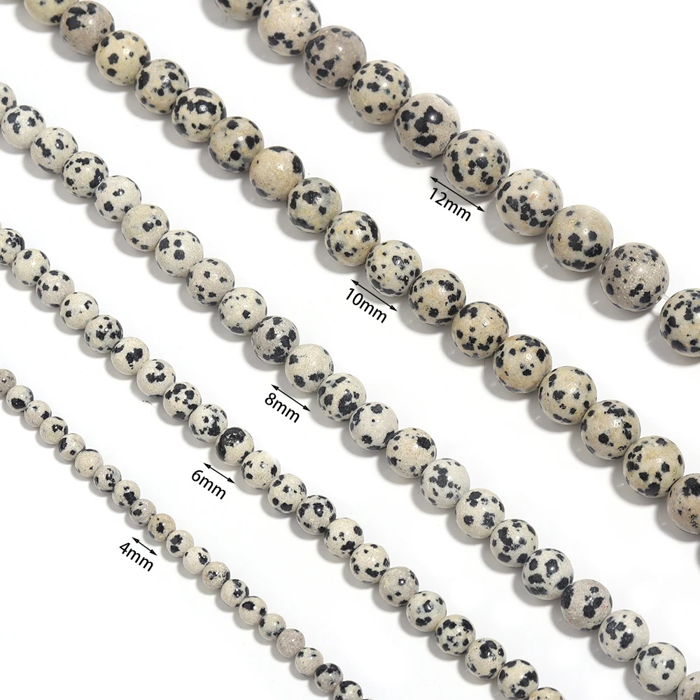 4 6 8 10 12mm Perline di diaspro dalmata naturale Perline di pietra distanziatore allentato rotondo per la creazione di gioielli Accessori per braccialetti collana fai da te