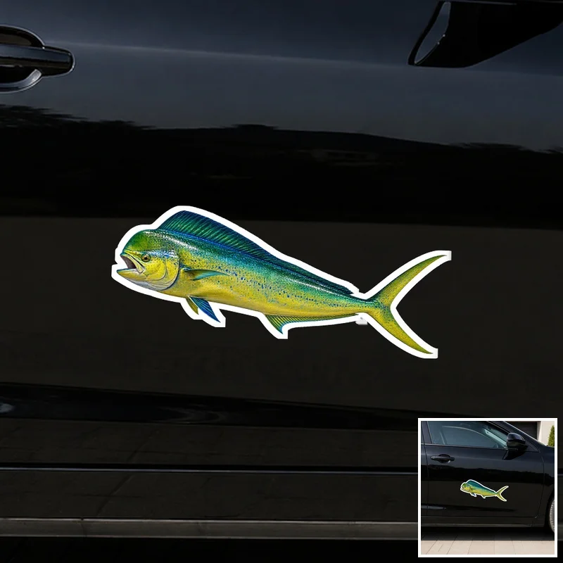 Colorful Mahi Mahi Fish Car Decal, Waterproof Sun Resistant Printed Vinyl Decal for Car Truck SUV Window and Body Decoration
