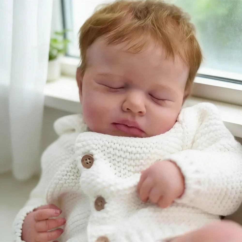 BZDOLL 48cm 19inch Asleep Reborn Doll, Full Vinyl Body, 3D-Painted Skin with Veins, Realistic Collectible, Birthday Gift