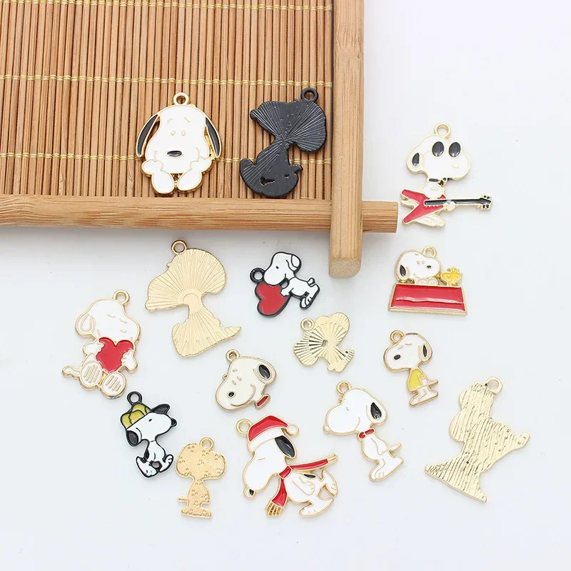 Snoopy Cartoon DIY Necklace Earrings Pendants Enamel Drops Kawaii Keychain Small Pendant Handmade Jewelry Accessories Decoration