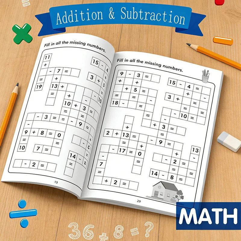 

Развивающая тетрадь по сложению и вычитанию, упражнения по усвоению чисел и развития математических навыков для детей