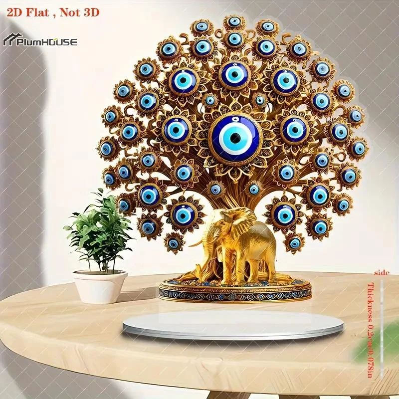 2D  Tree Flat Acrylic Standing Tabletop Decor Arabic Architecture Camel Statue Figurine For Home Office Desk Ornament