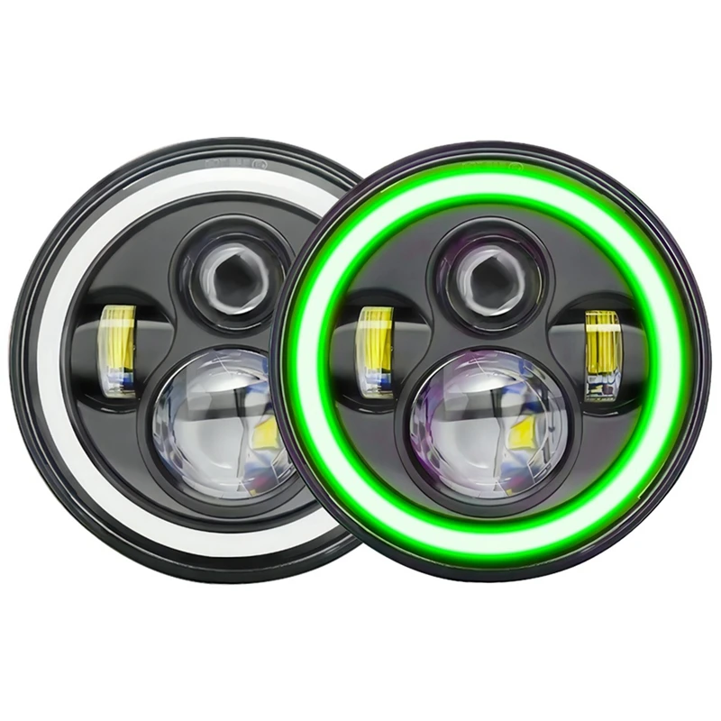 7 Inch Halo LED Headlight Hi/Lo Beam With Green DRL Amber Turn Signal Light For Jeep Wrangler JK TJ CJ Parts (Green)