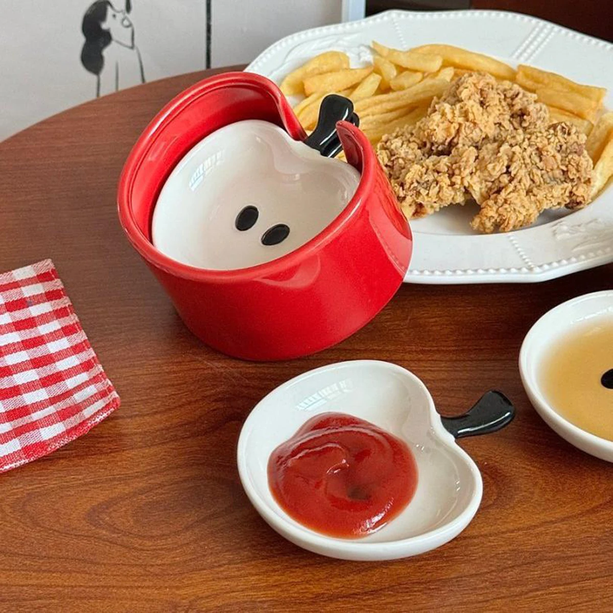 Niedliche Apfel-Dip-Schale, kreative Cartoon-Keramik-Gewürzschale für Zuhause, Küche, Essigschale