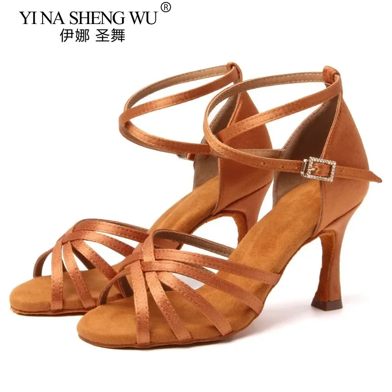 Adult Women Latin Dance Shoes Ballroom Tango Indoor Dancing Shoes High Heels 8.5cm Suede Soles Professional Dance Practice Shoes