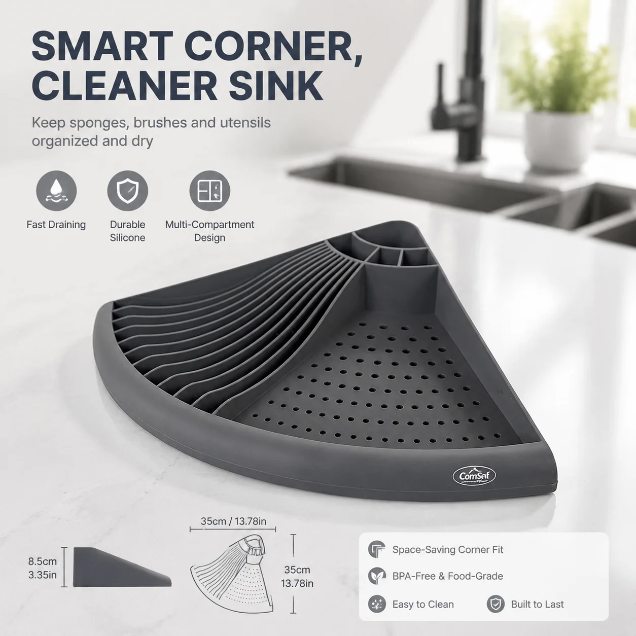 Kitchen Countertop Dish Rack Two Tier Plastic Plate Organizer with Drain Tray for Home Restaurants Space Saving Storage