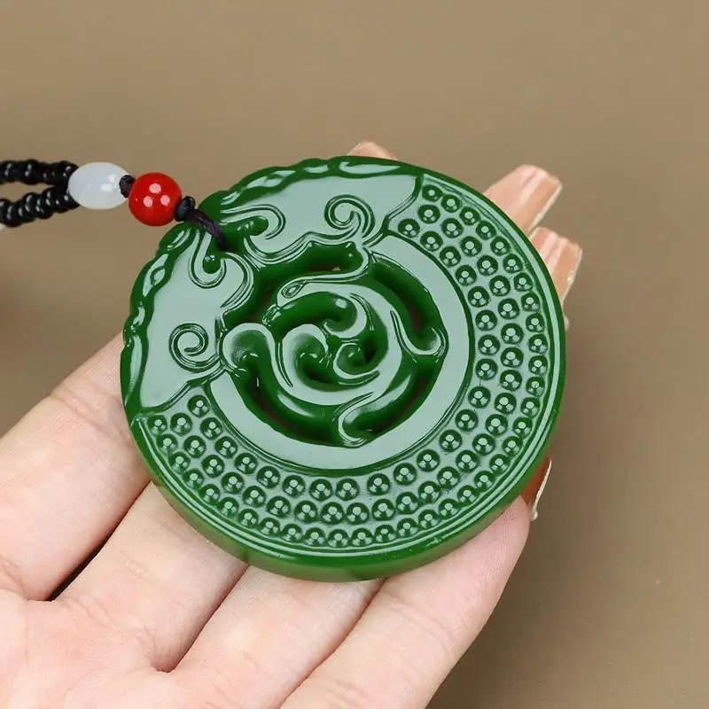 Spinach Green Jasper Hollow Antique Dragon and Phoenix Chengxiang Pendant for Men and Women Joker Pendant