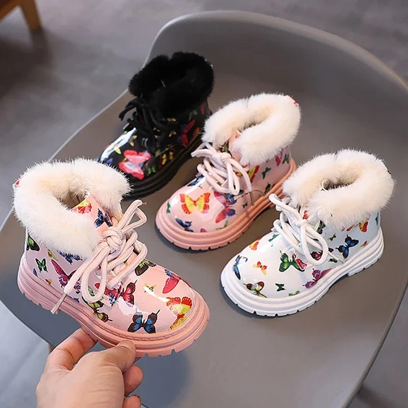 

2025 Winter Children's Shoes Girls' Plush Boots Thick Warm Girls' Snow Boots Soft Bottom Anti slip Children's Warm Boots
